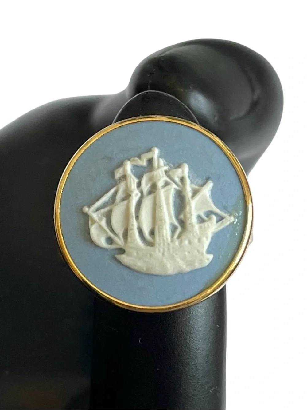 Mid-Century Wedgwood Blue Jasperware Cameo Style Adjustable Ring